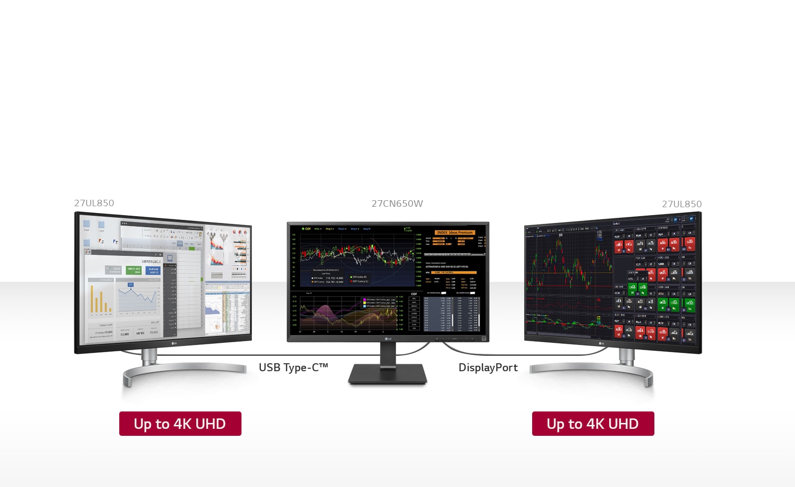 Triple-monitor setup with two 27UL850 monitors.