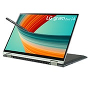 LG gram 2in1 Ultra-Lightweight with 14” 16:10 Anti-glare Display and Intel® Evo 13th Gen. Processors, +30 degree side view of stand mode, 14T90R, thumbnail 3