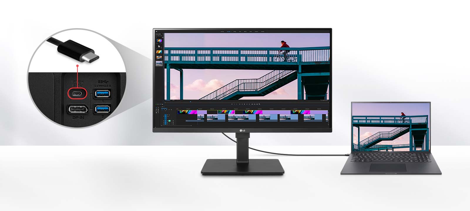 It is easily connected to various devices through USB Type-C™ ports.	