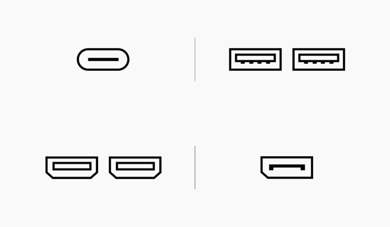 USB Type-C™, DisplayPort, HDMI, and USB (Downstream3.0) port pictograms.