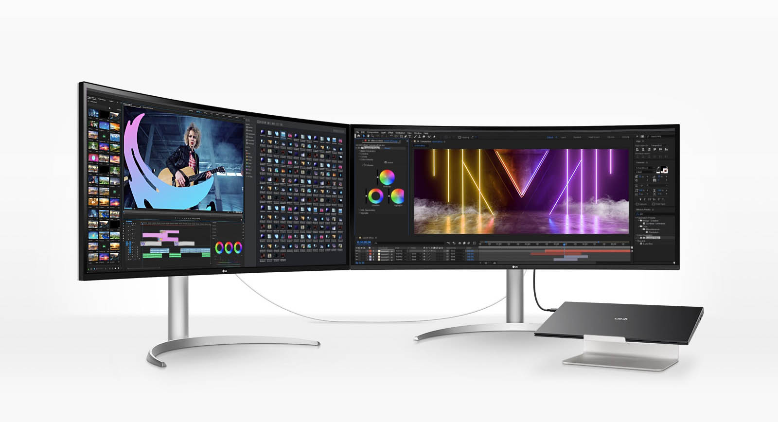 Daisy Chain setup with Thunderbolt™ and DisplayPort helps productive workstation setup.