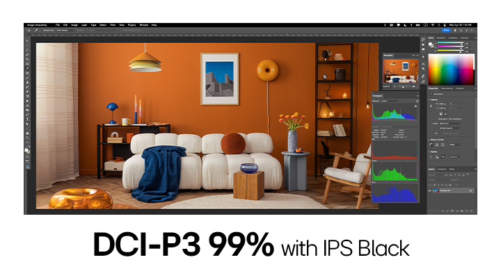 A full-size screen image with designing program showing vibrant colors.	