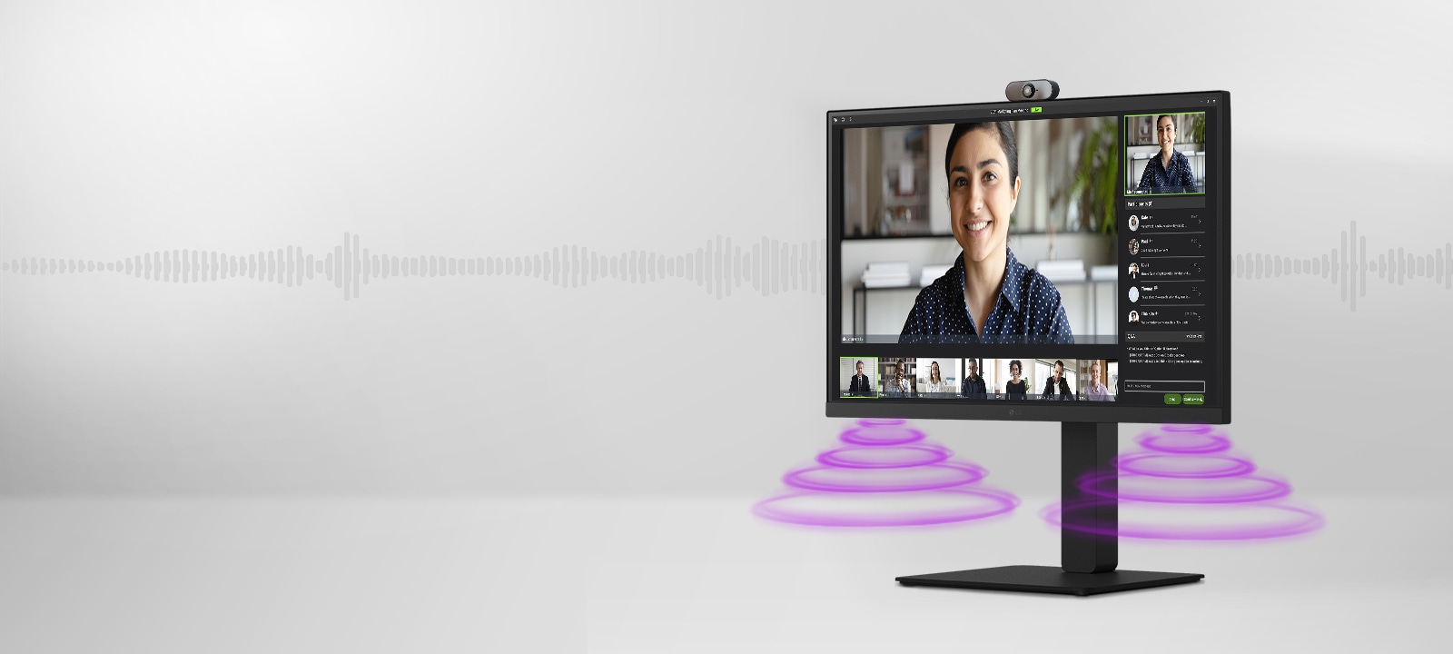 Side view showing video conference scene on the monitor.	