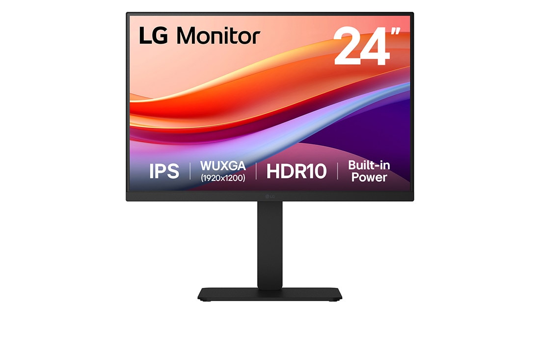LG 24” 16:10 WUXGA (1920x1200) IPS monitor, front view, 24BA55W