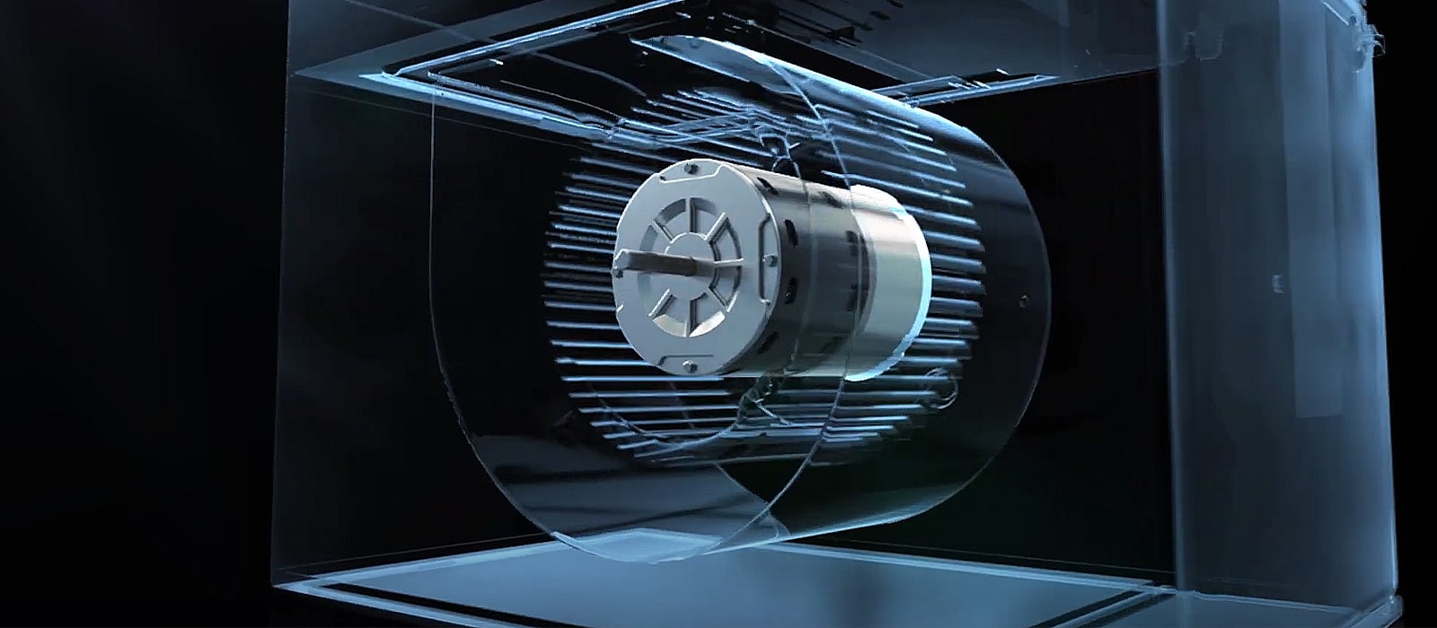 Compressors and Motors from LG are lined up in a row against a dark background.