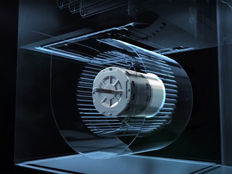 Compressors and Motors from LG are lined up in a row against a dark background.