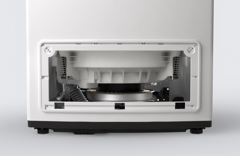 This is an image of the LG Top Load Washer's front service panel. It shows the internal components and motor.