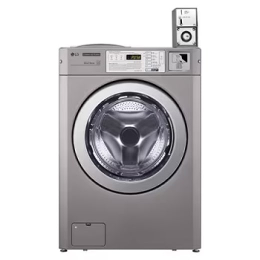 LG giant washer, a silver front-load washing machine with a coin slot on top.