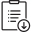 Clipboard icon with a downward arrow, indicating a download.