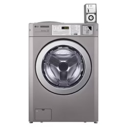 LG giant washer, a silver front-load washing machine with a coin slot on top.