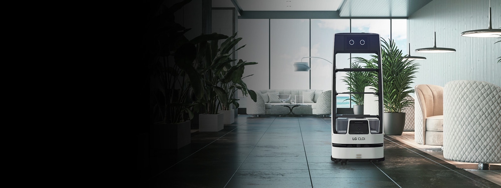 lg cloi servebot is serving in the robby.