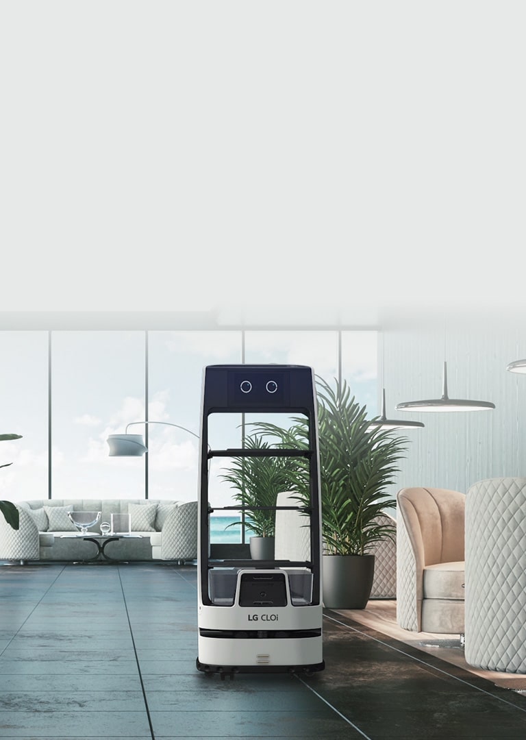 lg cloi servebot is serving in the robby.