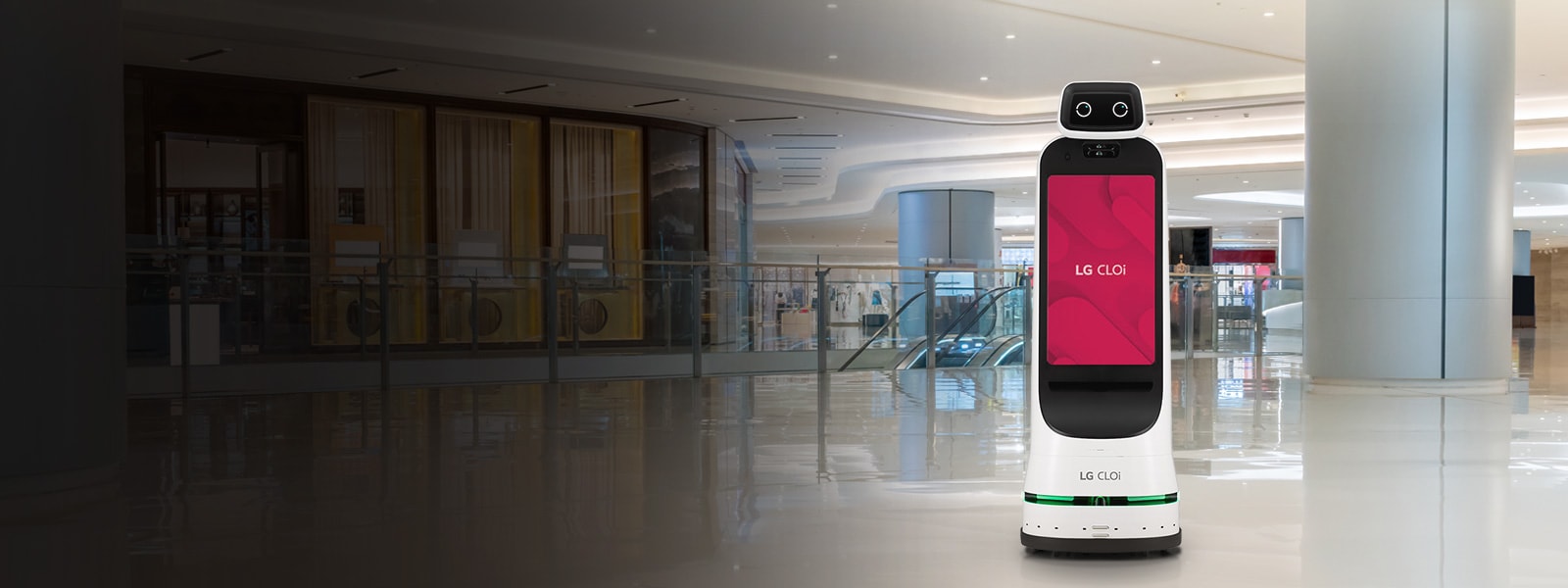 lg cloi guidebot is moving in the department store and providing services.