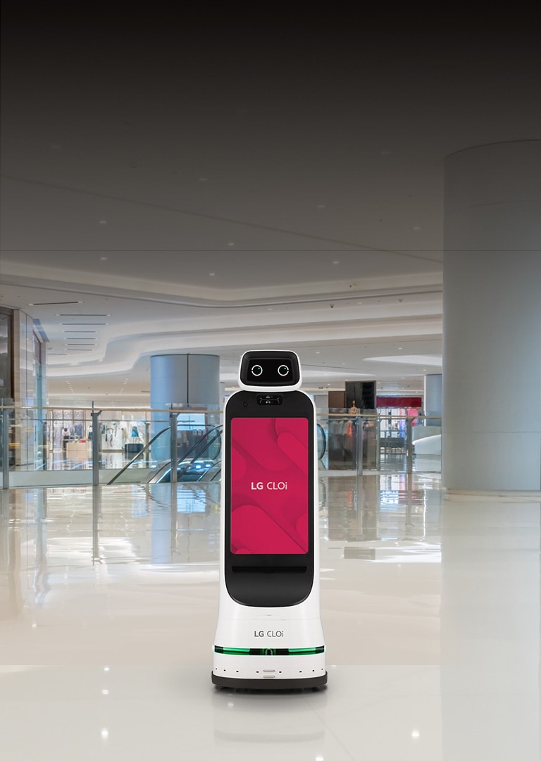 lg cloi guidebot is moving in the department store and providing services.