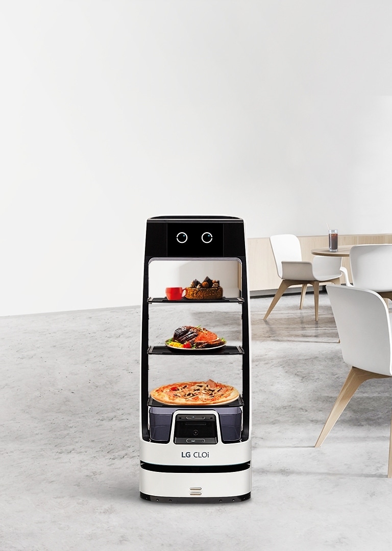 LG CLOi provides differentiated services through store-specific solutions. LG CLOi ServeBot (LDLTR30)