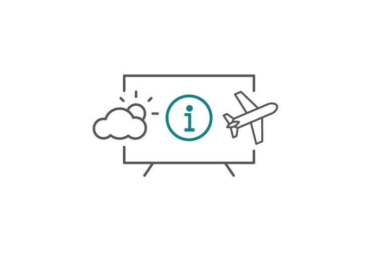 This is an image showing simple icons representing the Add-On Services provided by LG Pro:Centric Cloud, such as flight information.