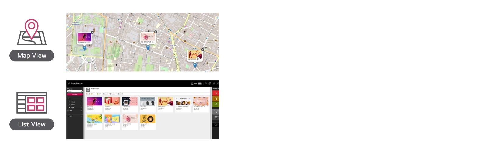 During monitoring, two options are available: Map View and List View.