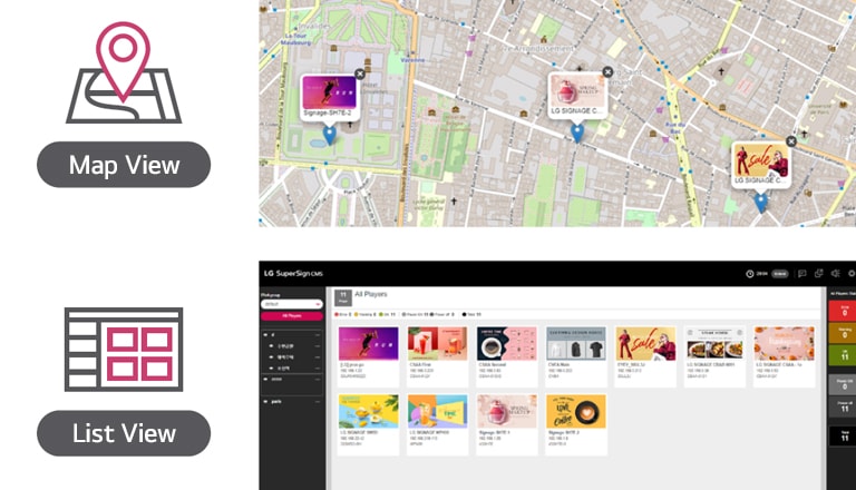 During monitoring, two options are available: Map View and List View.