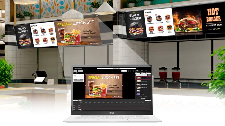 LG SuperSign QSR is utilized to create and distribute content for the fast-food restaurant's menu boards via PC.