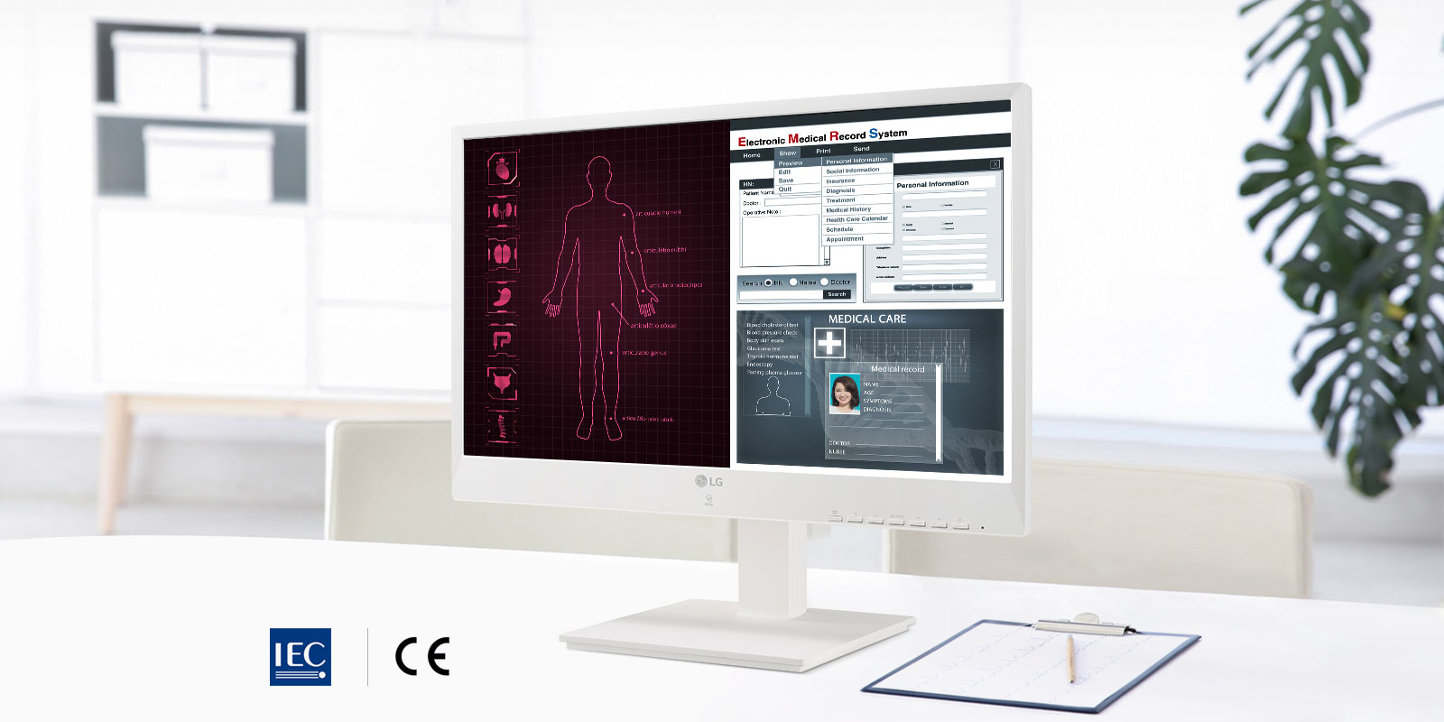 The all-in-one thin client designed for medical environment complying with the standards of IEC60601, and CE, and approved by the FDA for the Class I