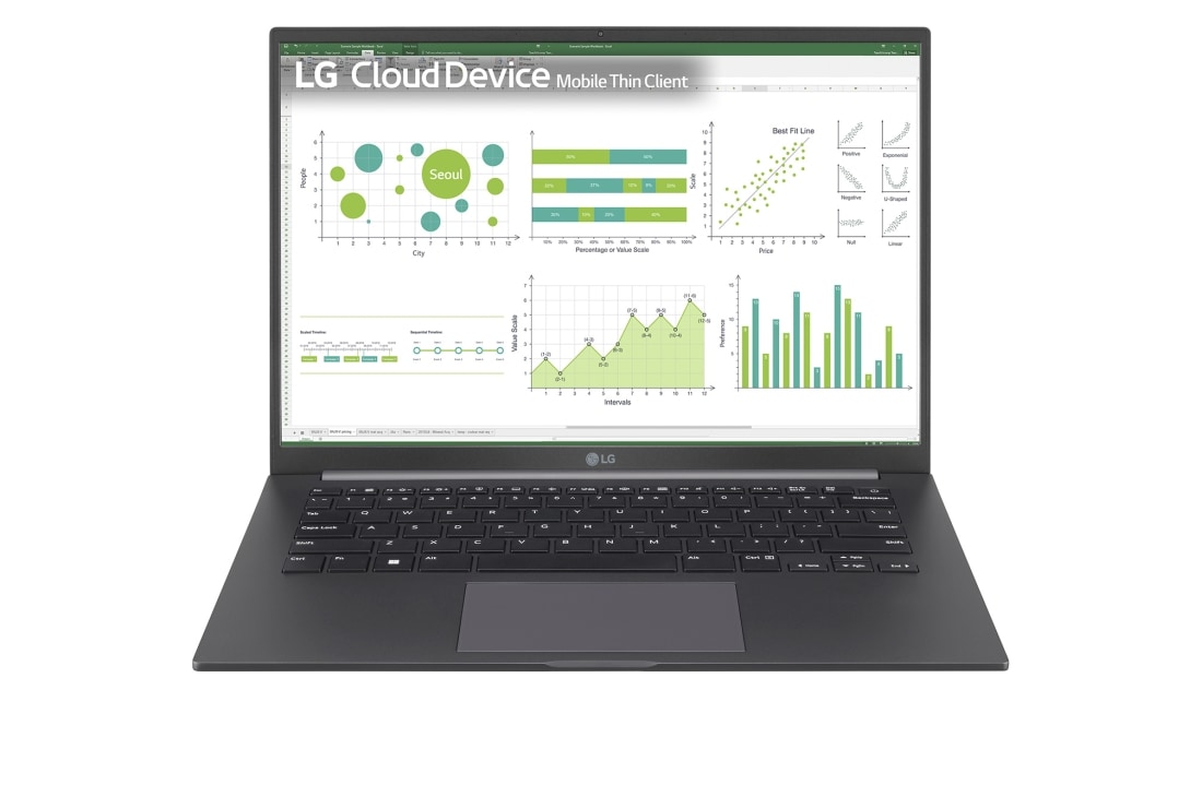 LG 14” Mobile Thin Client with 16:10 IPS Display, Front view with keyboard, 14UT70Q (Non-OS)