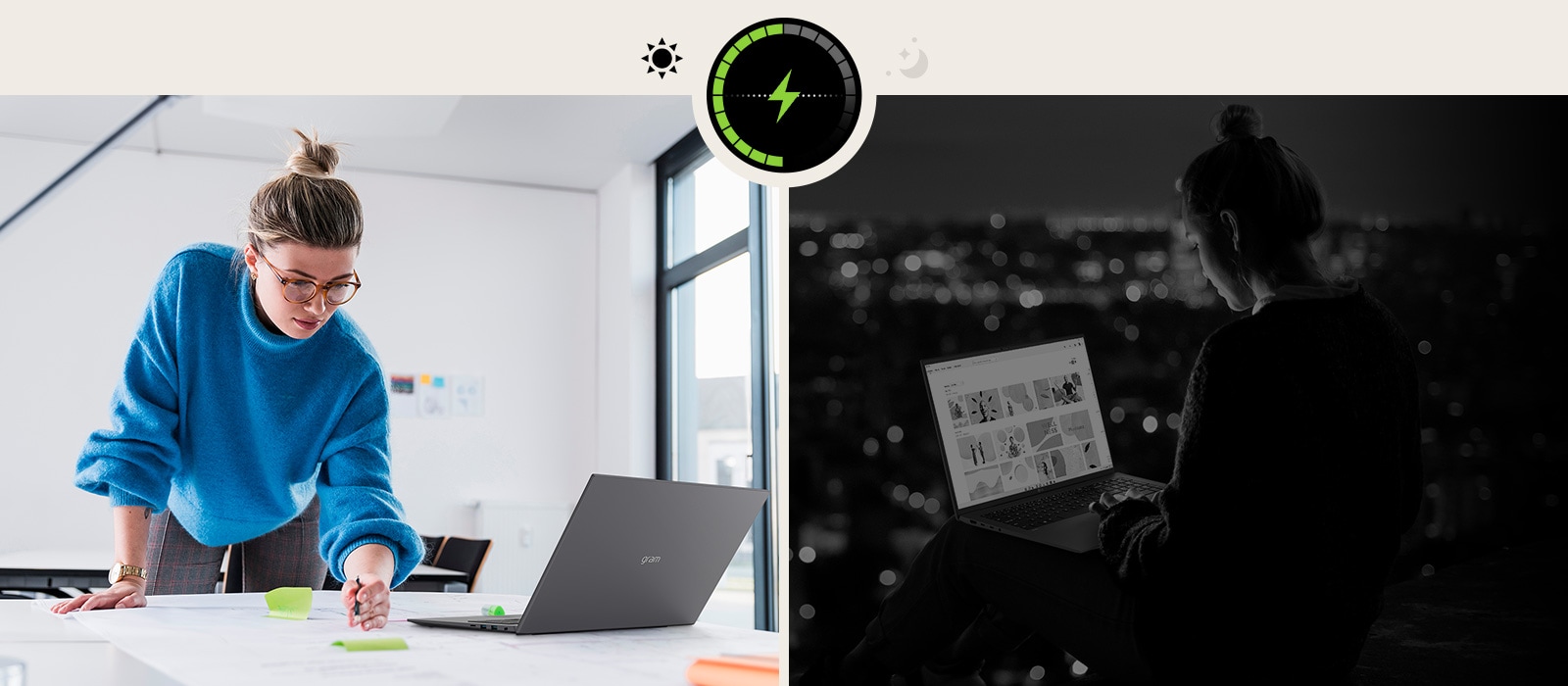 The animation shows that the user use all day without charging.	