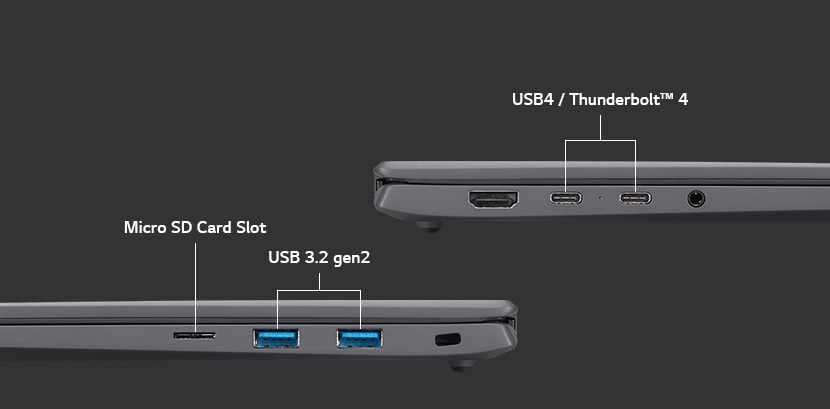 multi ports - USB4 Thunderbolt 4, Micro SD Card Slot, and USB 3.2 gen2.	