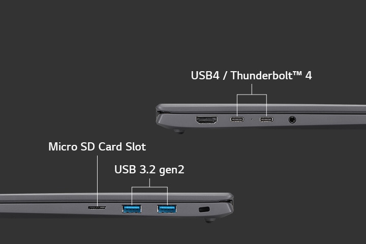 multi ports - USB4 Thunderbolt 4, Micro SD Card Slot, and USB 3.2 gen2.	