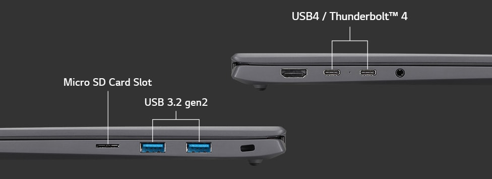 multi ports - USB4 Thunderbolt 4, Micro SD Card Slot, and USB 3.2 gen2.	