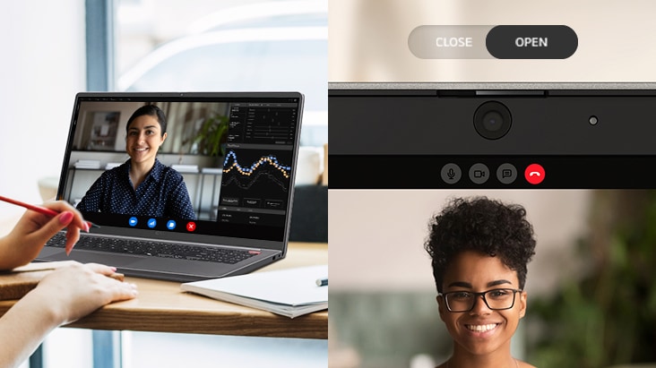 It shows that the LG Gram is placed on a desk surrounded by glass windows, but there is no light reflection on the display.