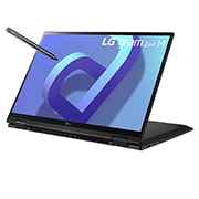LG gram 2-in-1 Ultra-Lightweight with 14” 16:10 IPS Display with LG Glance by Mirametrix®, +30 degree side view and cover open, 14T90Q, thumbnail 3
