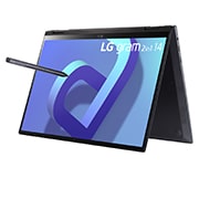 LG gram 2-in-1 Ultra-Lightweight with 14” 16:10 IPS Display with LG Glance by Mirametrix®, -30 degree side view and cover open, 14T90Q, thumbnail 4