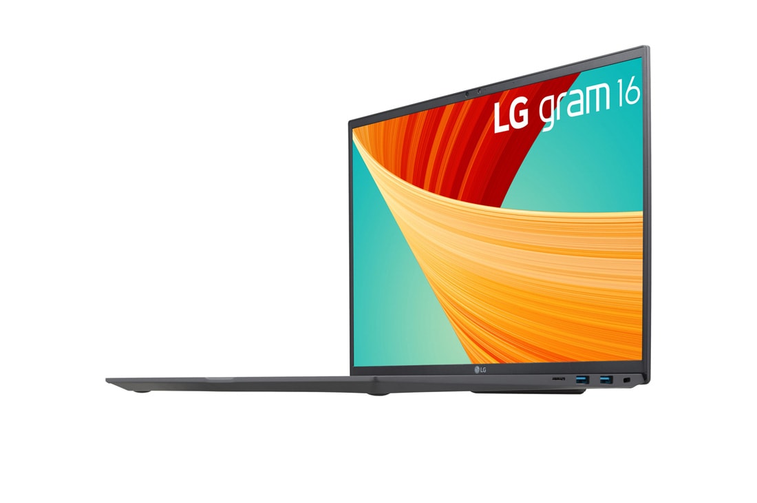 LG gram 16'' Ultra-lightweight with 16:10 IPS Anti glare Display and Intel® Evo 13th Gen. Processors, -30 degree side view and cover open, 16Z90R, thumbnail 7