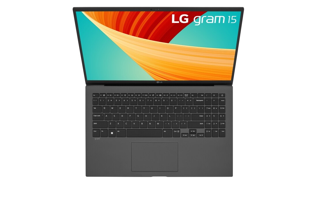 LG gram 15'' Ultra-lightweight with FHD IPS Anti glare Display and Intel® Evo 13th Gen. Processors, Top view and cover open, 15Z90R, thumbnail 15