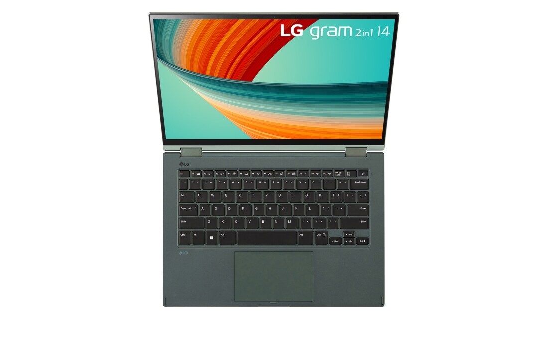 LG gram 2in1 Ultra-Lightweight with 14” 16:10 Anti-glare Display and Intel® Evo 13th Gen. Processors, Top view with the cover open, 14T90R, thumbnail 13