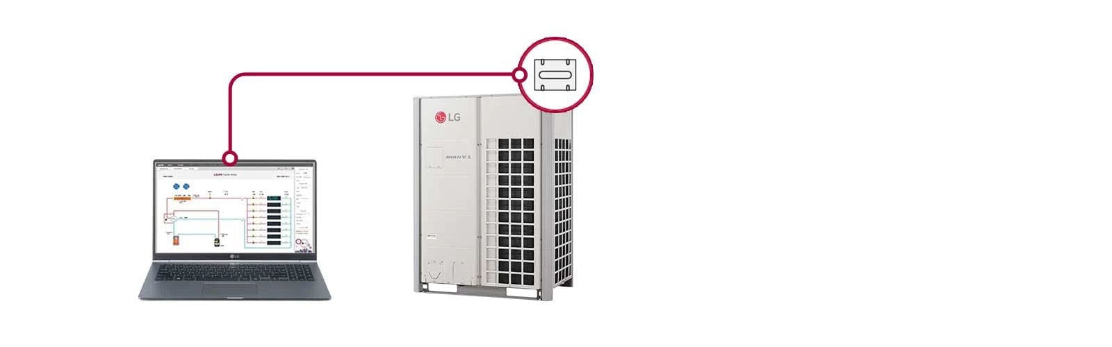 An expert wearing LG uniform inspects components and performance of HVAC by using electronic tools that detect abnormalities.