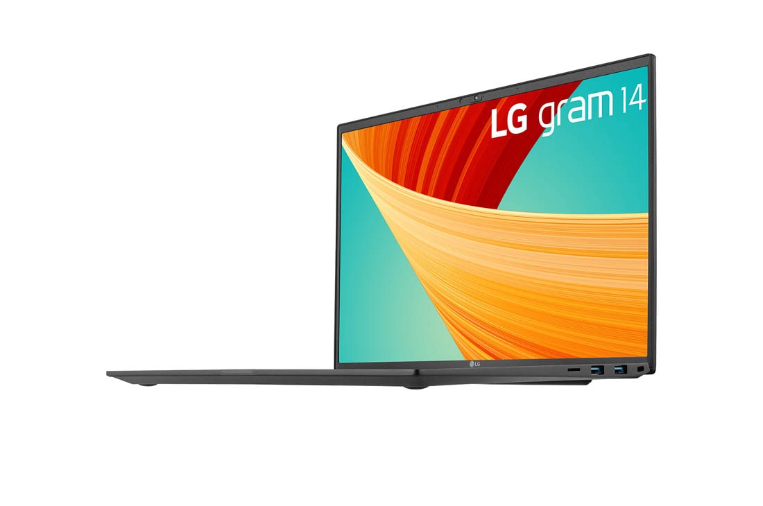 LG gram 14'' Ultra-lightweight with 16:10 IPS Anti glare Display and Intel vPro®, An Intel® Evo™ Design, -30 degree side view and cover open, 14Z90R-Q, thumbnail 7