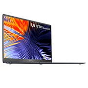 LG gram SuperSlim 15.6'' Paper Thin & Light with OLED Display and Intel® Evo 13th Gen. Processors , +30 degree side view and cover open, 15Z90RT, thumbnail 6