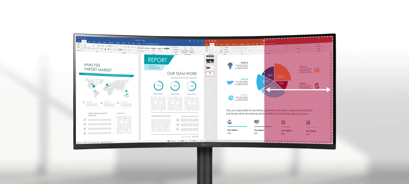 The WQHD screen (3440x1440 resolution, 21:9 aspect ratio) displays various programs at once.	