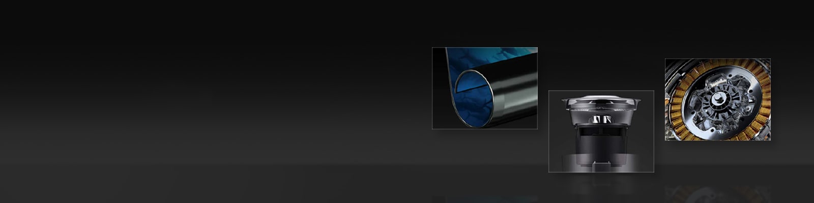 A banner with a three close-up images of the rollable TV, air purifier, and washing machine technology.