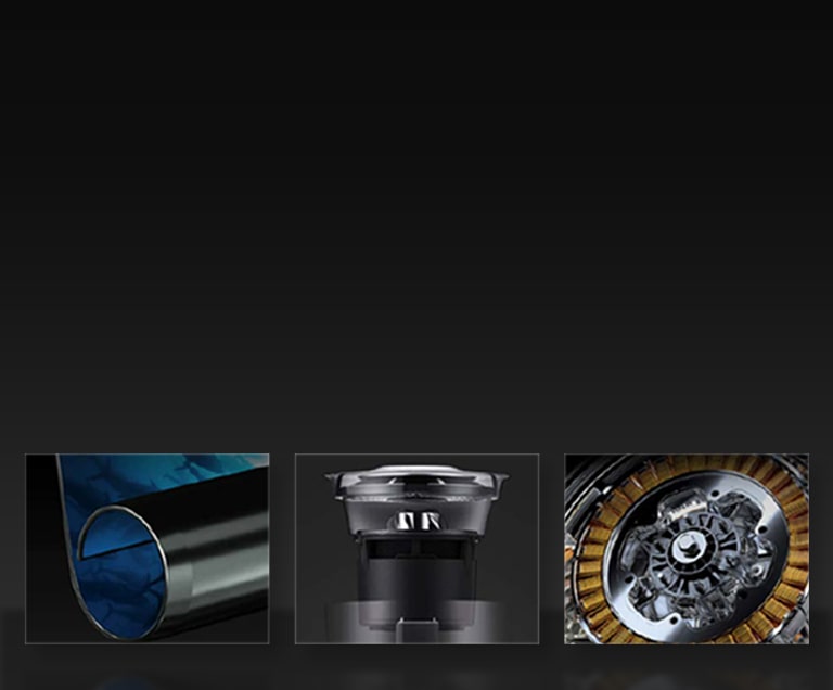 A banner with a three close-up images of the rollable TV, air purifier, and washing machine technology.