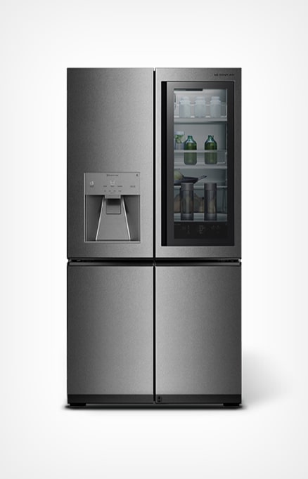 A head-on shot of the LG SIGNATURE Refrigerator against a white background.