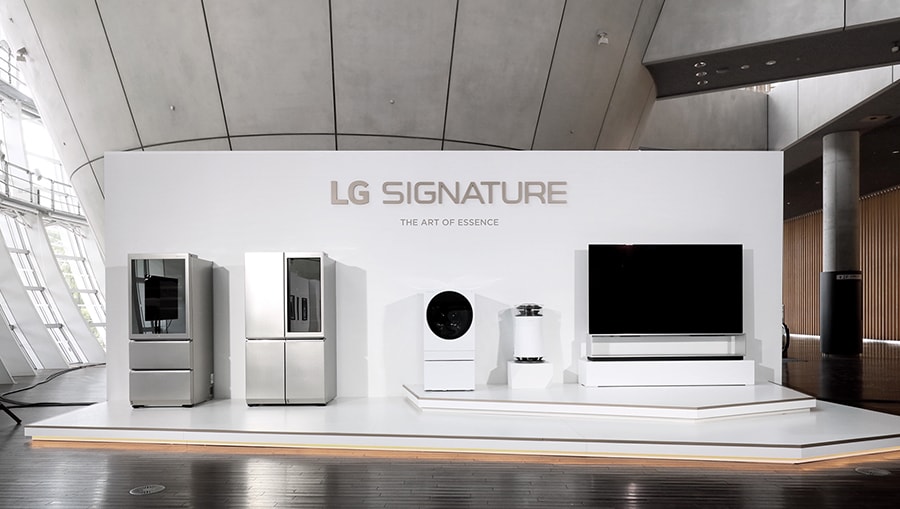 lg signature products are displayed on the main stage of launching event in tokyo japan