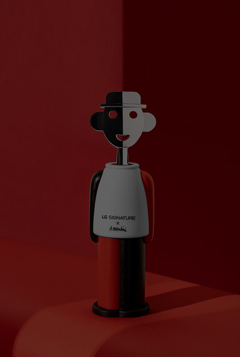 LG SIGNATURE corkscrew by Alessandro Mendini is placed at the top of the red stairs.
