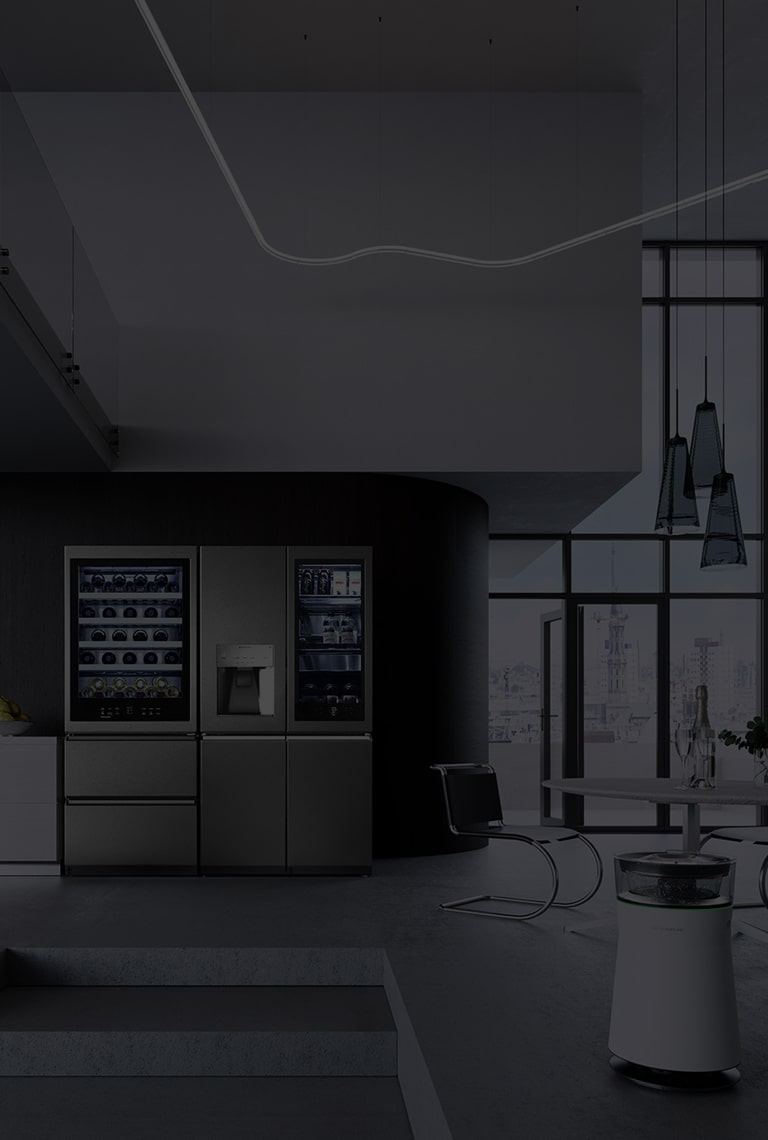 LG SIGNATURE Refrigerator and Wine Cellar are placed in the Bauhaus style of modern kitchen with a backdrop of Berlin.