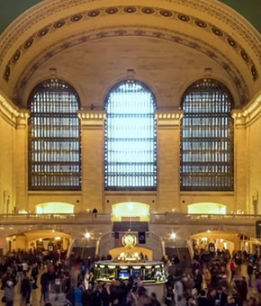 Crowds move through Grand Central Terminal.