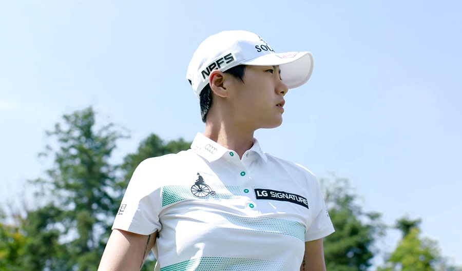 Pro golfer Park Sung-Hyun is staring somewhere at Evian Championship.