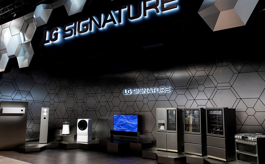Overall shot of main stage being filled with full line up of LG SIGNATURE products at CES 2020.