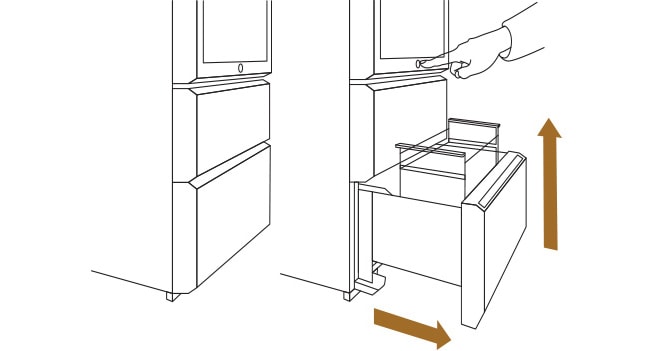 A sligh push of a button located near the instaview glass panel cause LG SIGNATRE Bottom-Freezer drawers to lift up automatically.