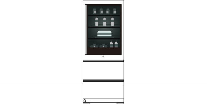 A variety of snacks are placed on the LG SIGNATURE Bottom-Freezer through the instaview.